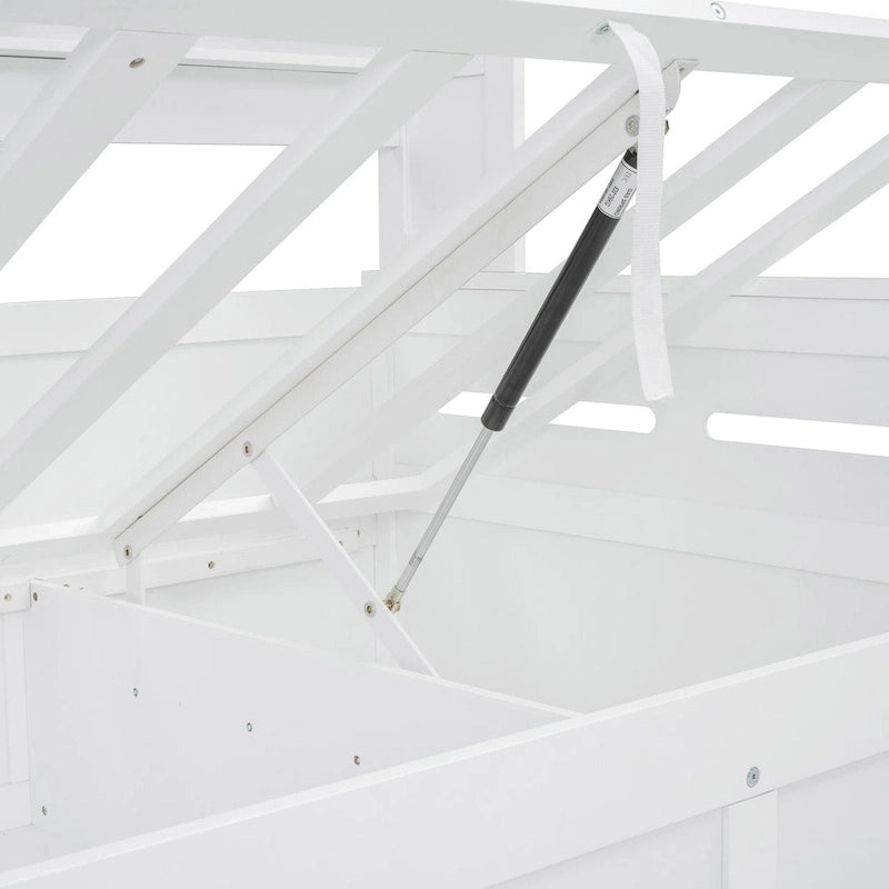 Twin Daybed with Hydraulic Lift, 3 Storage Spaces & Built-in Shelves and Cabinets