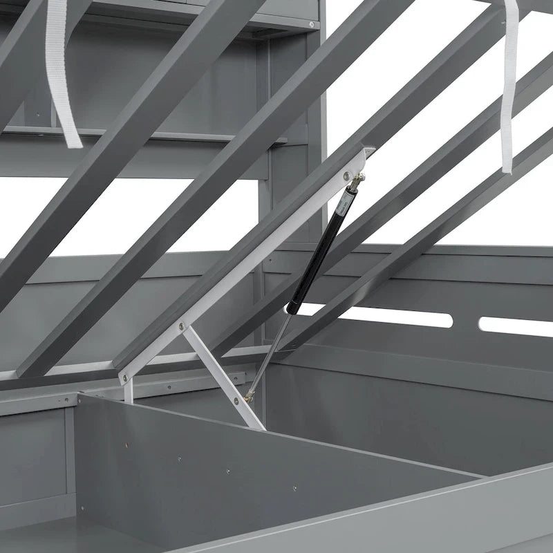 Twin Daybed with Hydraulic Lift, 3 Storage Spaces & Built-in Shelves and Cabinets