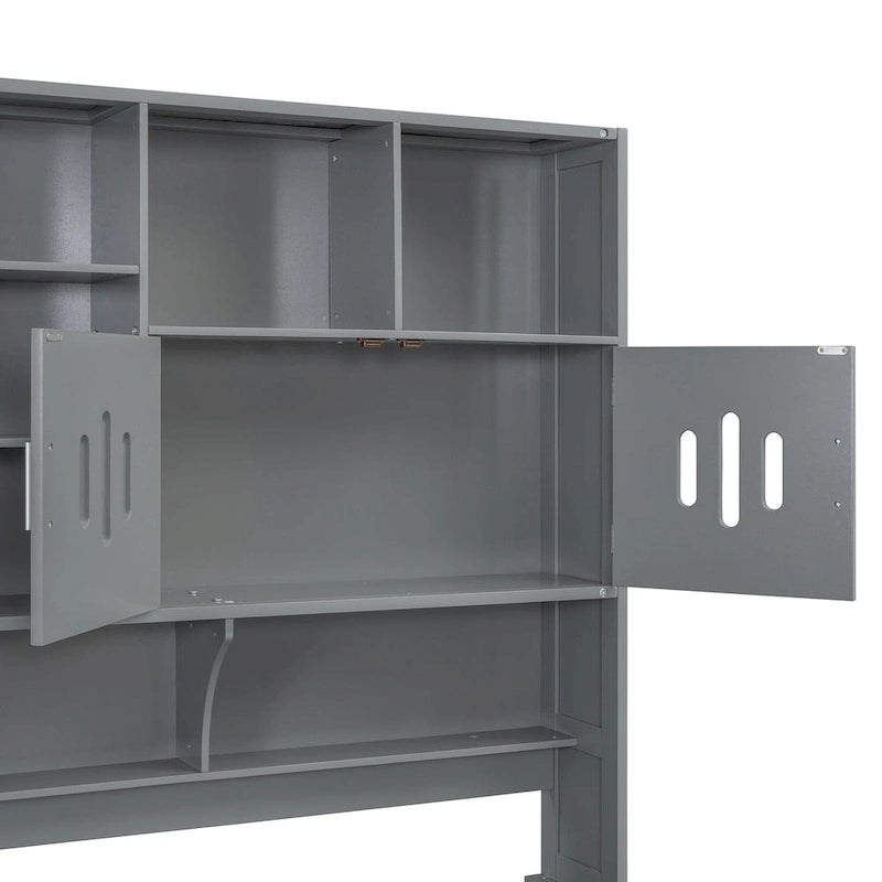 Twin Daybed with Hydraulic Lift, 3 Storage Spaces & Built-in Shelves and Cabinets