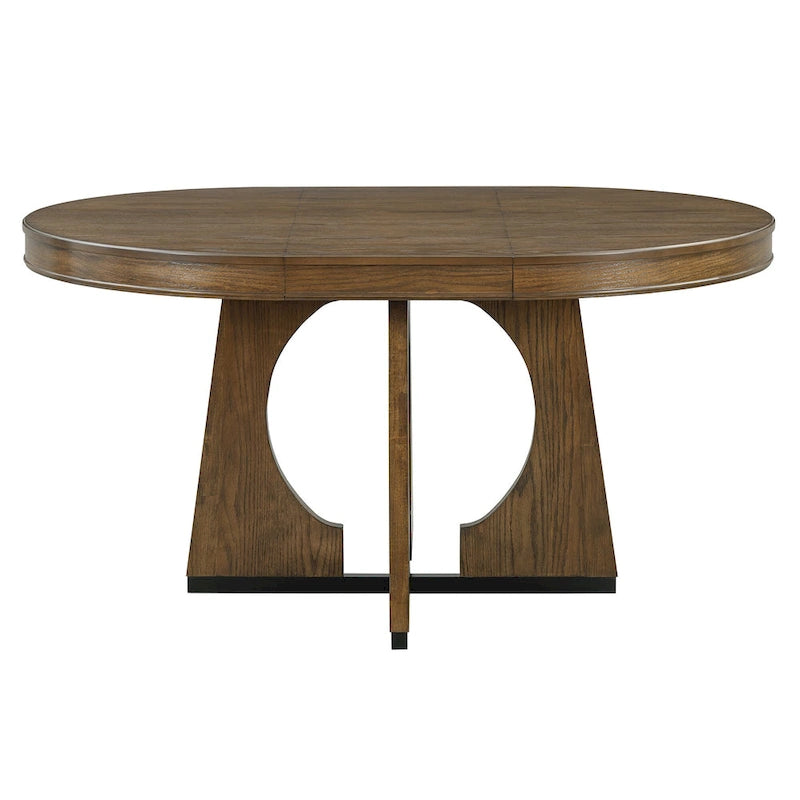 5 Piece Extendable Dining Table Set Retro Round Dining Table and Chair Sets with Geometric Design for Kitchen Dining Room