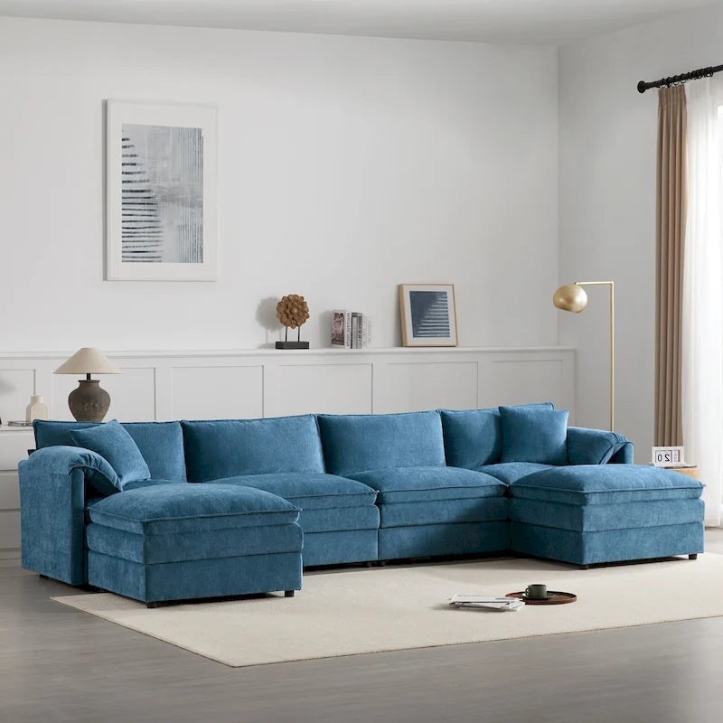 136  U-Shaped Chenille Cloud Sectional Sofa with Dual Ottomans