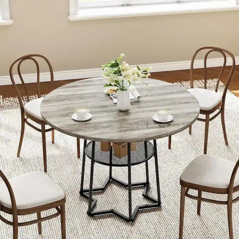 Round Kitchen Dining Table with Storage Rack - N/A