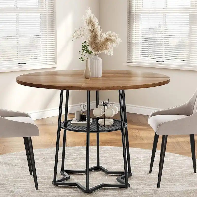 Round Kitchen Dining Table with Storage Rack - N/A