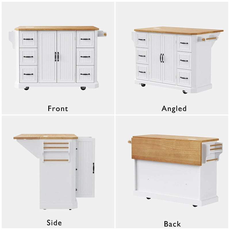 56  Kitchen Island With Drop Leaf, Rolling Kitchen Cart On Wheels, Rolling Kitchen Table with Drawers