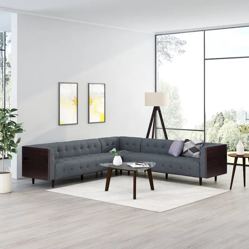 Clermont Mid-century Tufted Sectional Sofa by Christopher Knight Home - 114.00  L x 114.00  W x 30.75  H