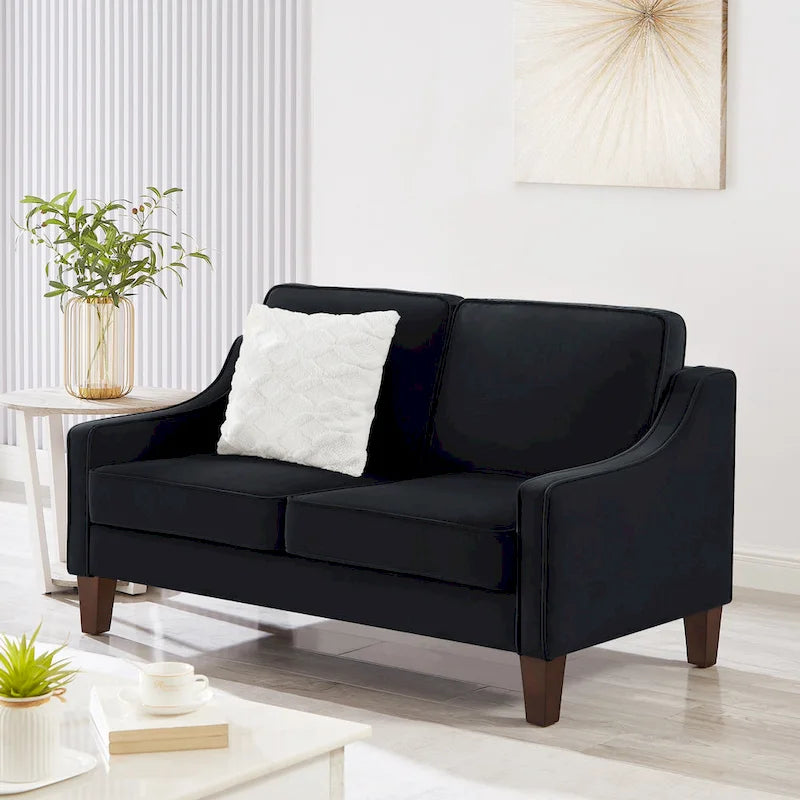 Modern Velvet Loveseat Sofa with Wooden Legs - 29.00 x 51.50 x 34.25