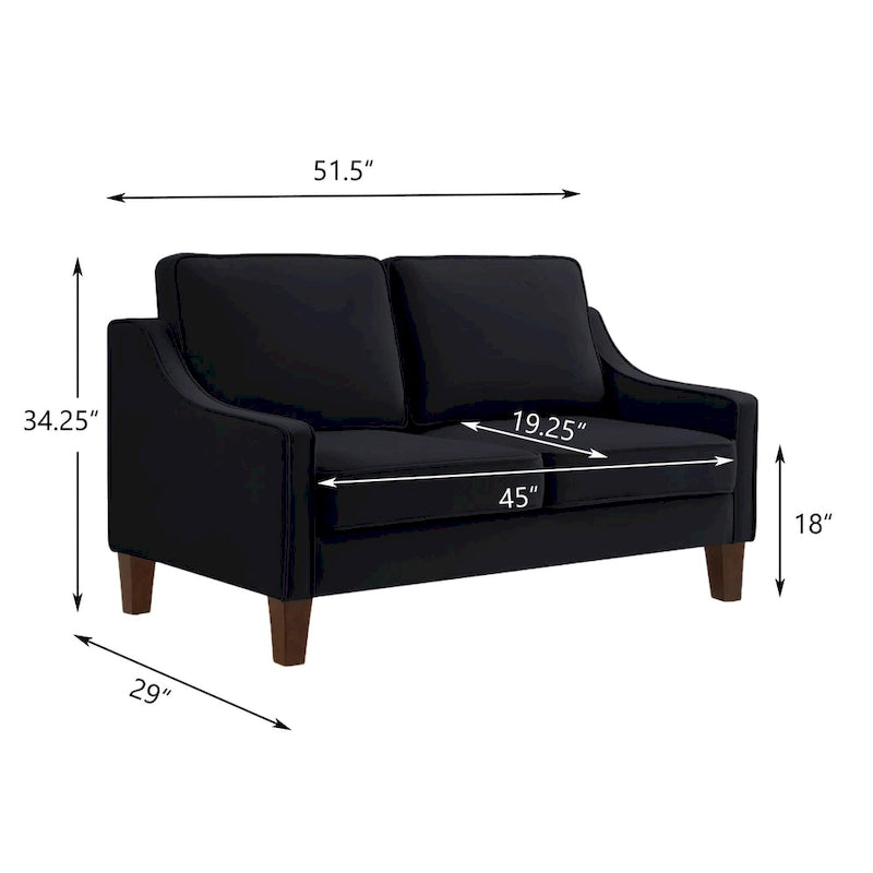 Modern Velvet Loveseat Sofa with Wooden Legs - 29.00 x 51.50 x 34.25