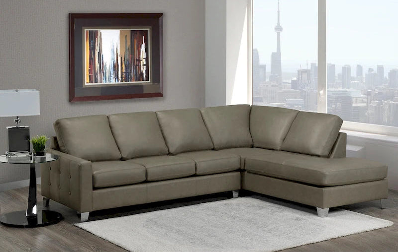 Dean Top Grain Italian Leather Tufted Sectional Sofa - 107 x 85 x 35 x 34
