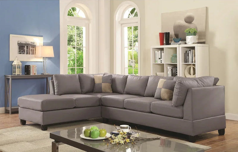 Malone 111 in. Faux Leather 4-Seater Sectional Sofa with 2-Throw Pillow - 111 L x 78 W x 34 H