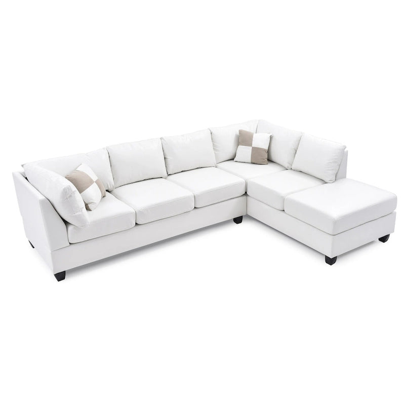 Malone 111 in. Faux Leather 4-Seater Sectional Sofa with 2-Throw Pillow - 111 L x 78 W x 34 H