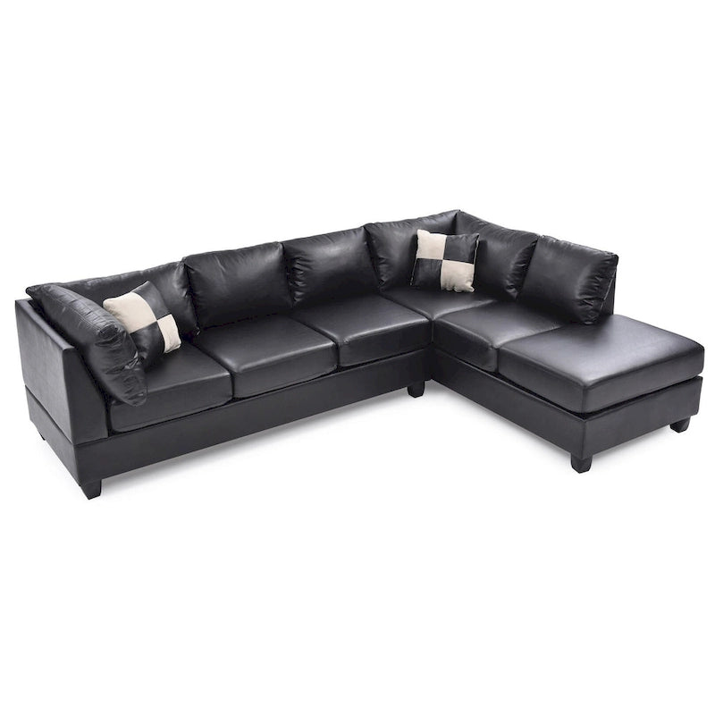 Malone 111 in. Faux Leather 4-Seater Sectional Sofa with 2-Throw Pillow - 111 L x 78 W x 34 H