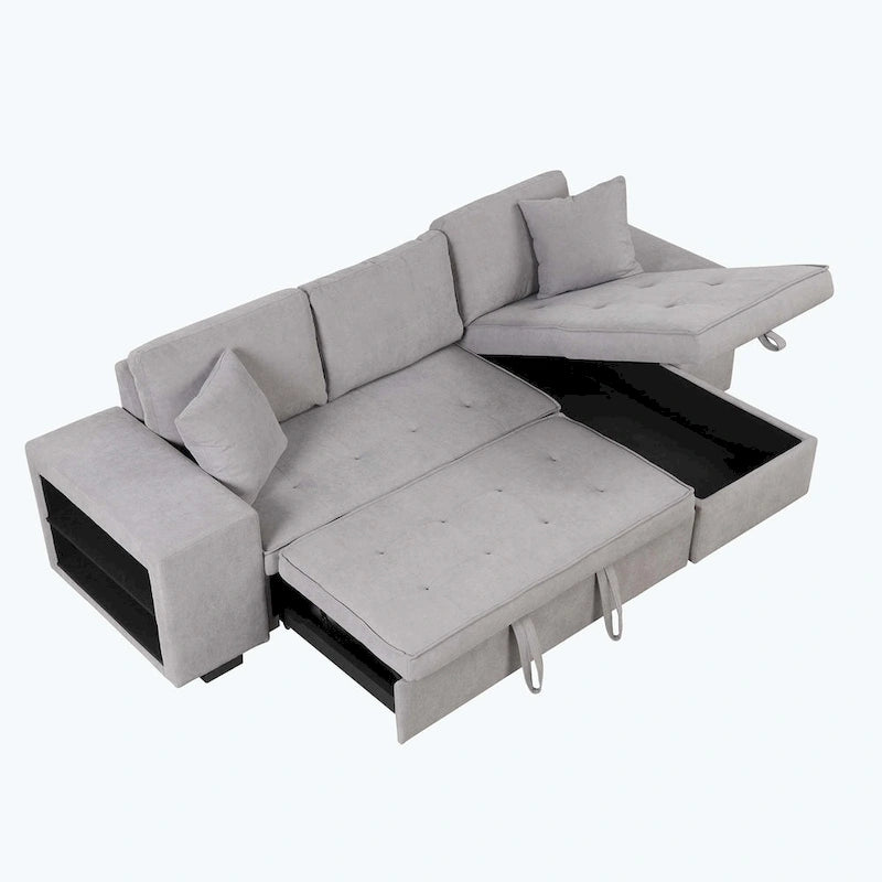Modern L-Shape 3 Seat Reversible Sectional Couch,with Storage Chaise and 2 Stools