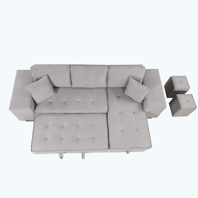 Modern L-Shape 3 Seat Reversible Sectional Couch,with Storage Chaise and 2 Stools