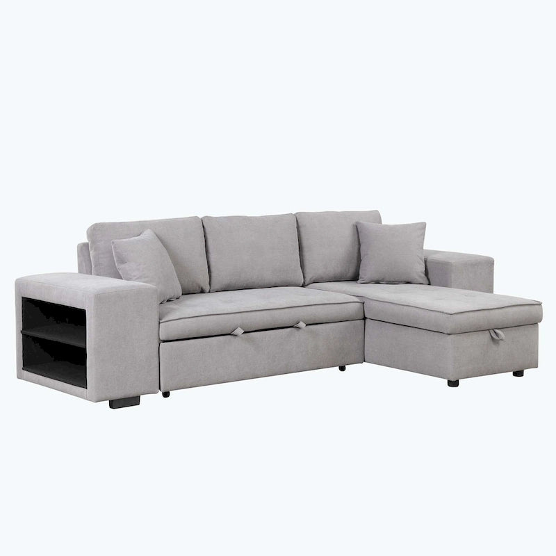 Modern L-Shape 3 Seat Reversible Sectional Couch,with Storage Chaise and 2 Stools