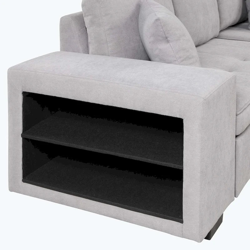 Modern L-Shape 3 Seat Reversible Sectional Couch,with Storage Chaise and 2 Stools