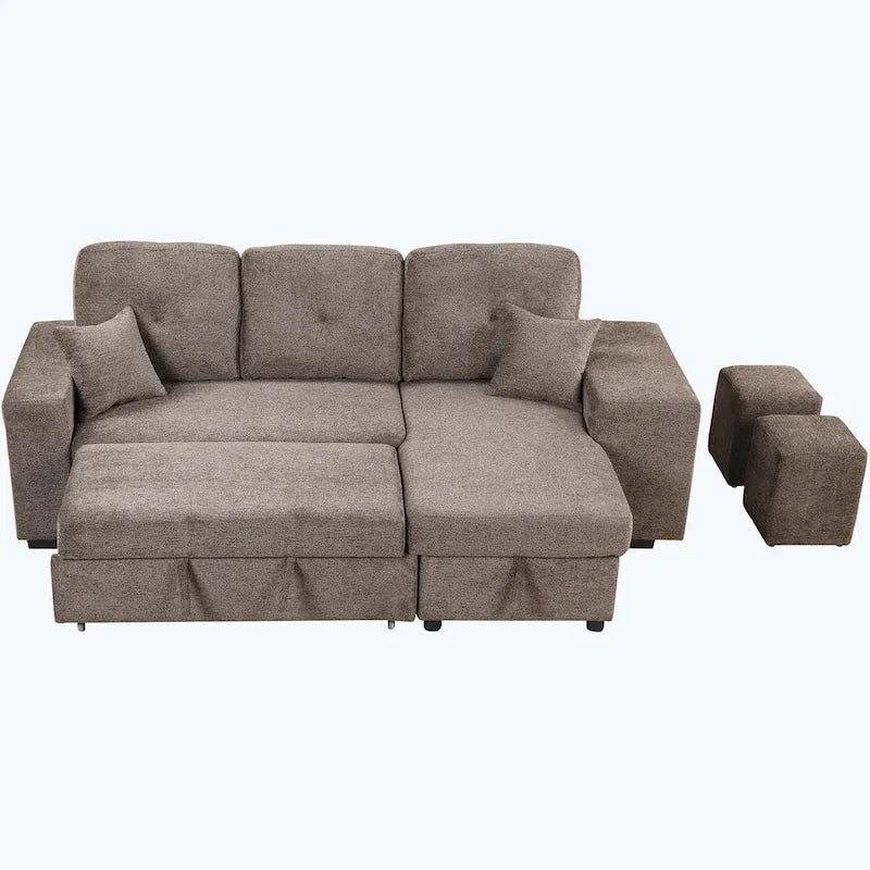 Modern L-Shape 3 Seat Reversible Sectional Couch,with Storage Chaise and 2 Stools