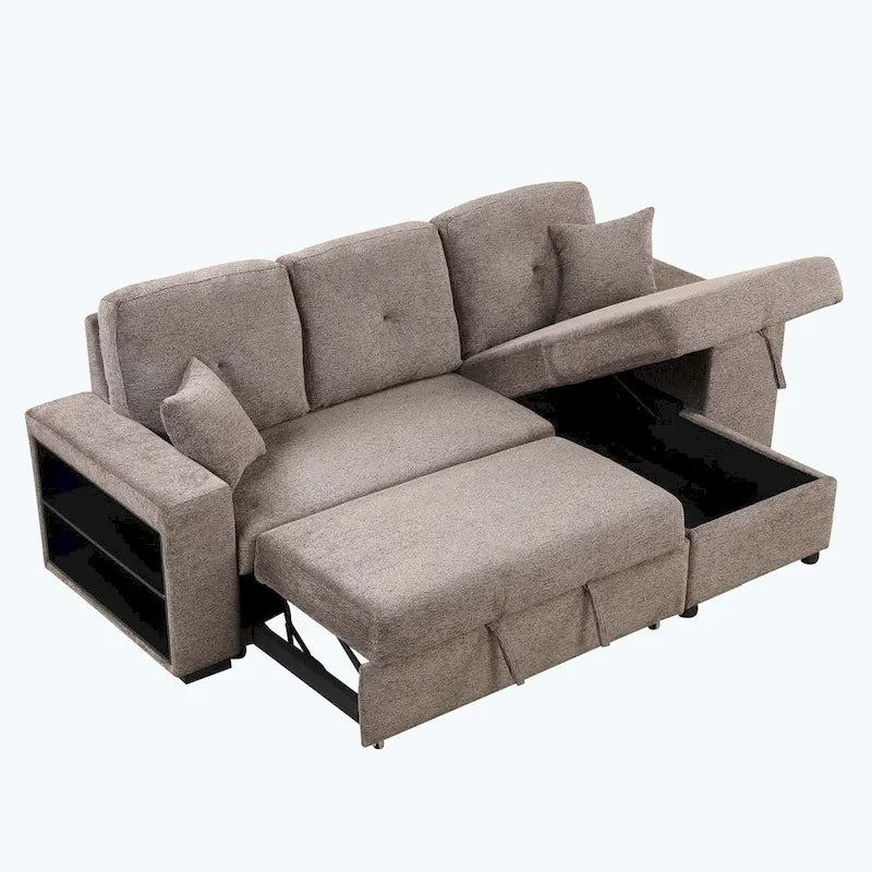 Modern L-Shape 3 Seat Reversible Sectional Couch,with Storage Chaise and 2 Stools