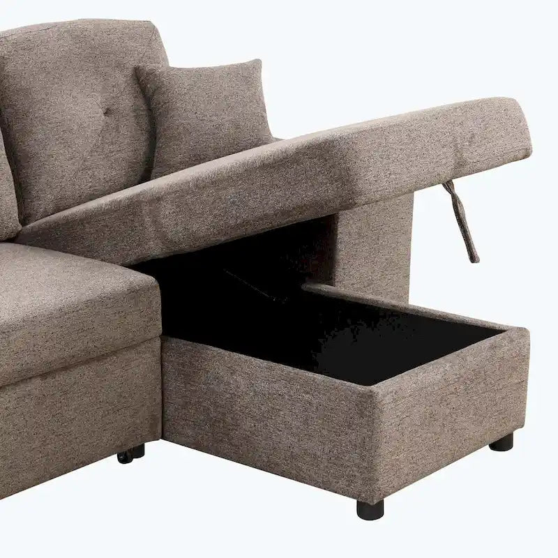 Modern L-Shape 3 Seat Reversible Sectional Couch,with Storage Chaise and 2 Stools
