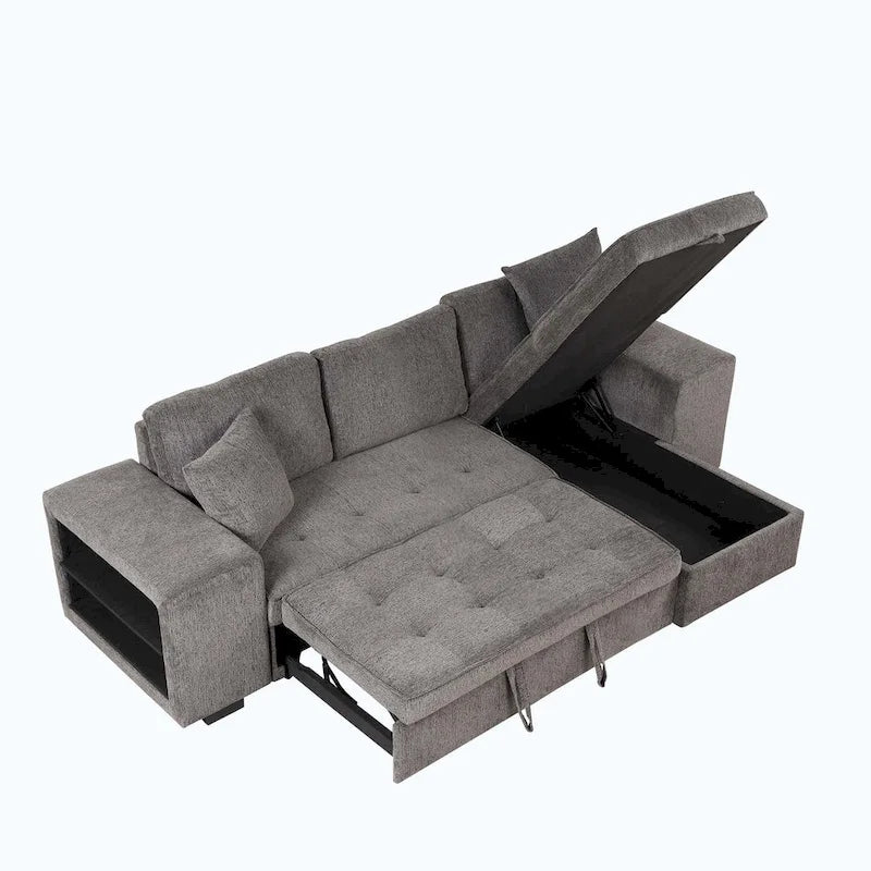 Modern L-Shape 3 Seat Reversible Sectional Couch,with Storage Chaise and 2 Stools