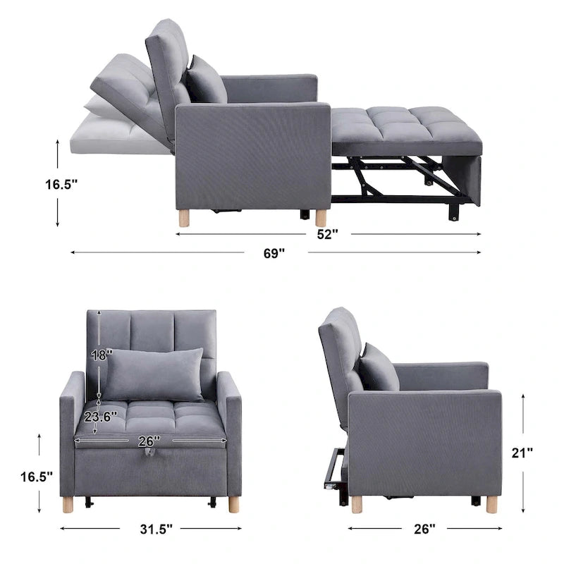 Aukfa Sleeper Chair Bed Convertible Single Sofa Chair with Pillow