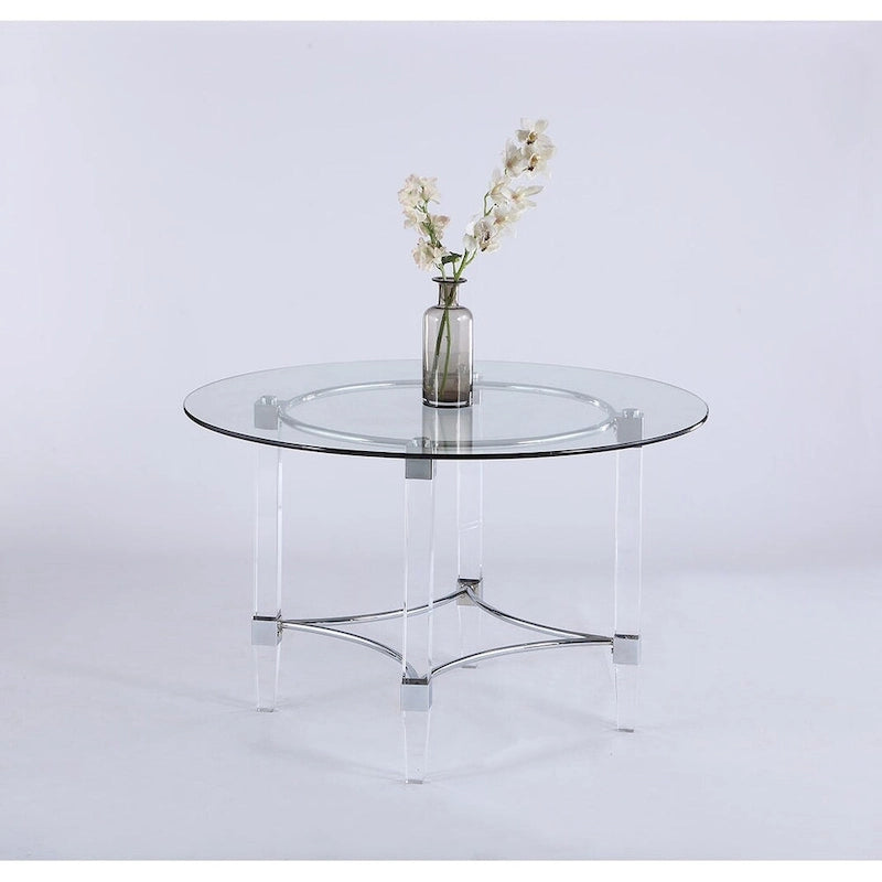 Somette Ridley Gold 5-Piece Round Glass/Acrylic Dining Set with Black Chairs