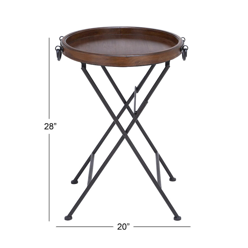 Metal Accent Table with Brown Wood Top - Black - Roche River Decor - 20 W x 20 L x 28 H