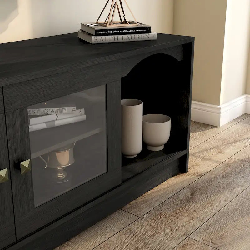 DH BASIC Transitional Espresso 62-inch TV Stand with Storage by Denhour