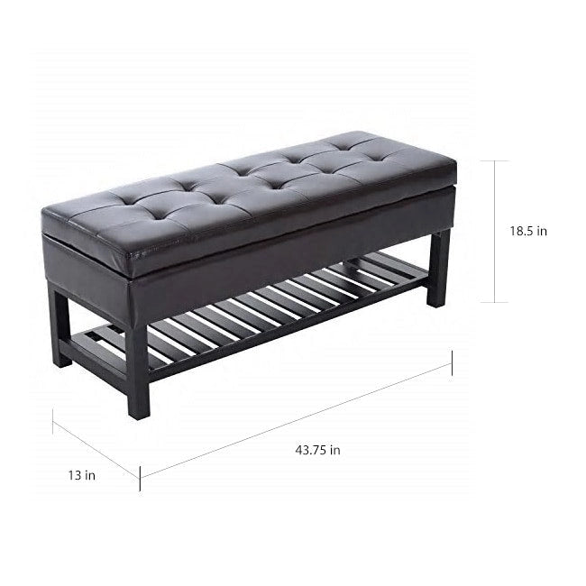 Porch & Den Westfield Brown Faux Leather Tufted Shoe Rack Ottoman Storage Bench