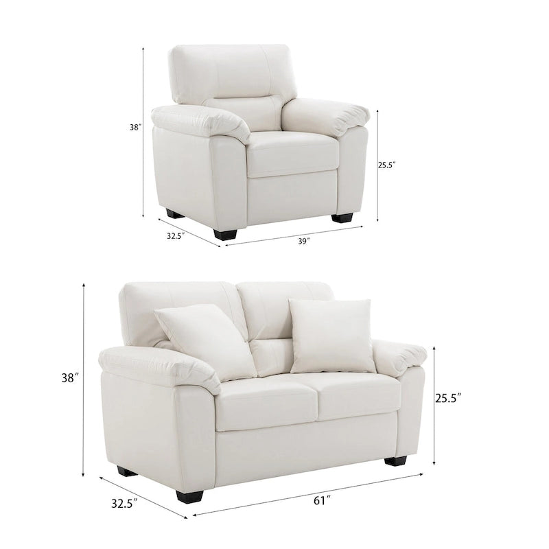 Morden Fort Upholstered Living Room Set, 2 Pieces - Faux Leather chair, Loveseat