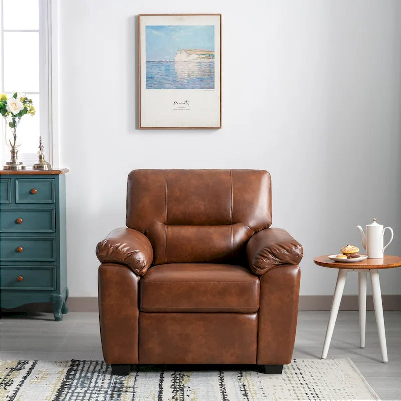 Morden Fort Upholstered Living Room Set, 2 Pieces - Faux Leather chair, Loveseat