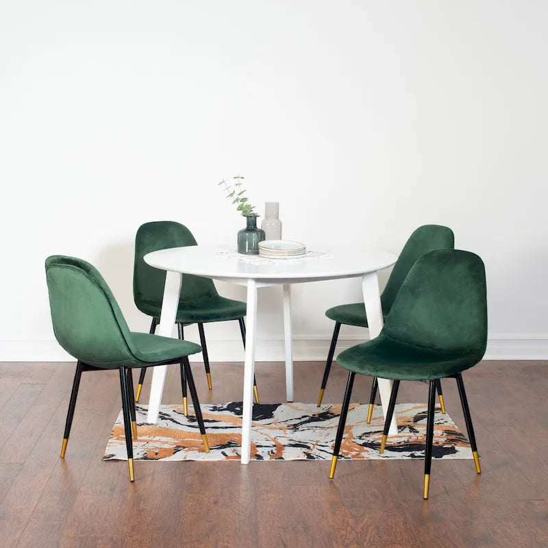 Roundhill Furniture Lassan Contemporary 5-Piece Dining Set, White Round Table and 4 Chairs