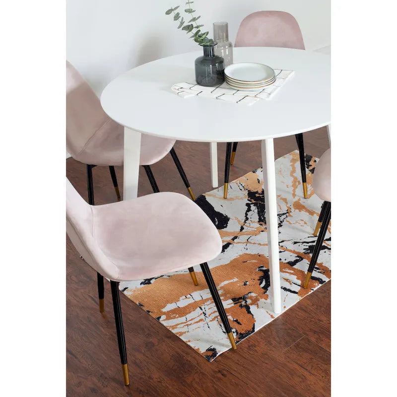 Roundhill Furniture Lassan Contemporary 5-Piece Dining Set, White Round Table and 4 Chairs