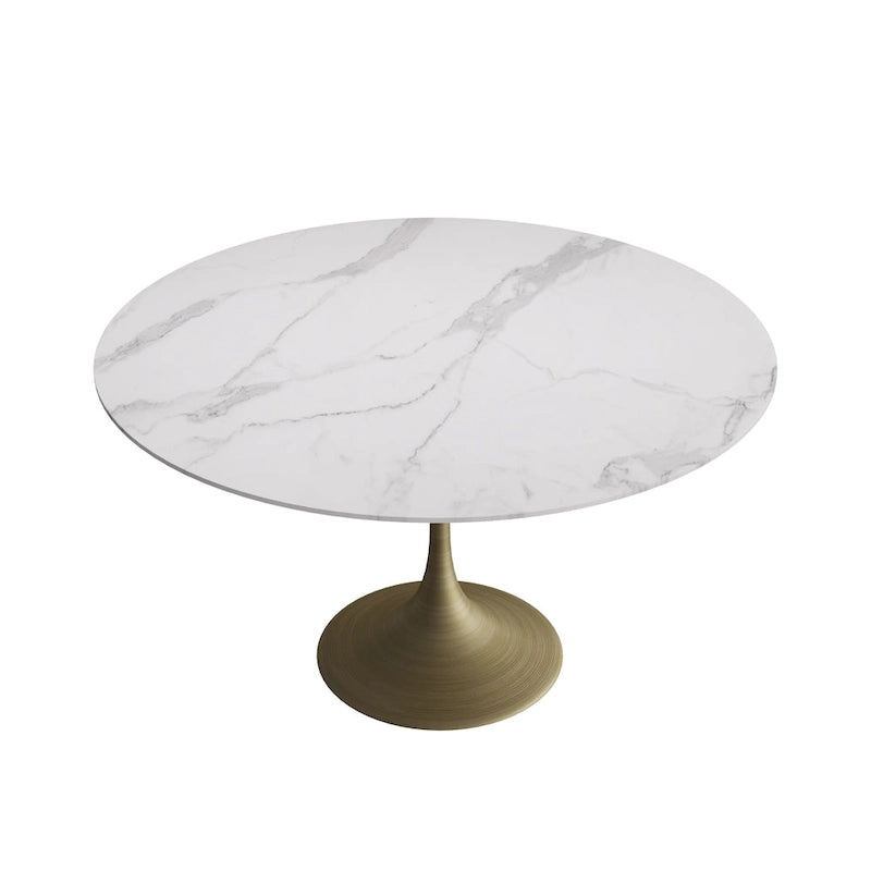 JASIWAY Modern Faux Marble Top Iron Pedestal Dining Table