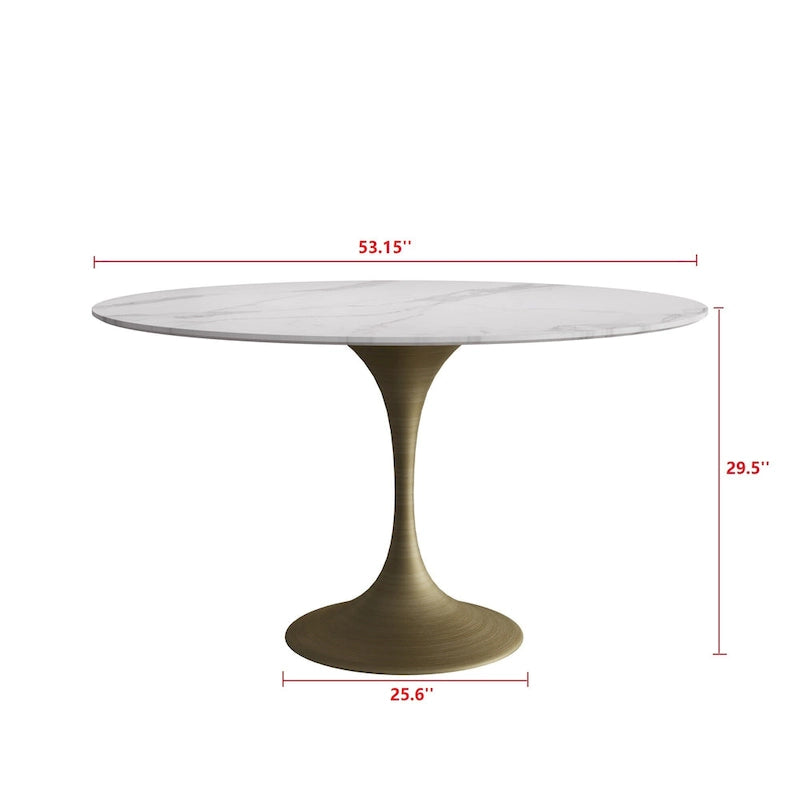 JASIWAY Modern Faux Marble Top Iron Pedestal Dining Table