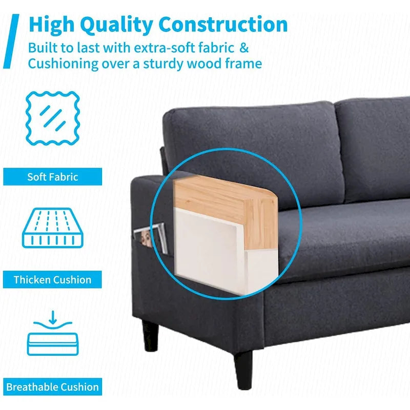 Mixoy Convertible L-Shaped Sectional 3-Seat Sofa with Storage Ottoman,Reversible Chaise - 85.83in x 27.95in x 30.71in