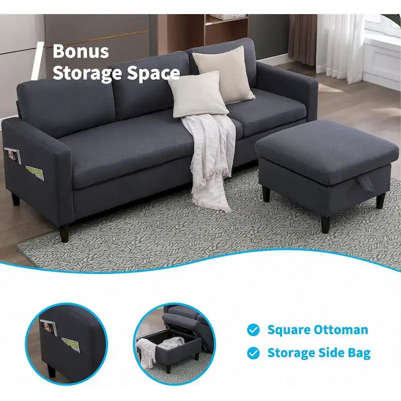 Mixoy Convertible L-Shaped Sectional 3-Seat Sofa with Storage Ottoman,Reversible Chaise - 85.83in x 27.95in x 30.71in