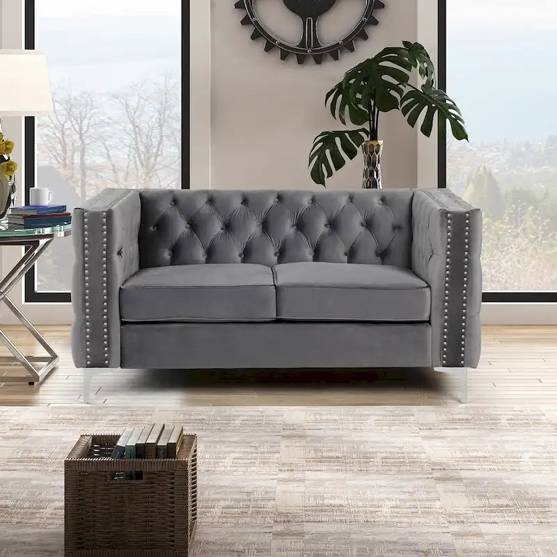 Morden Fort Modern Loveseat with Deep Dutch Velvet Iron Legs