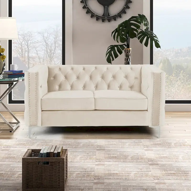 Morden Fort Modern Loveseat with Deep Dutch Velvet Iron Legs