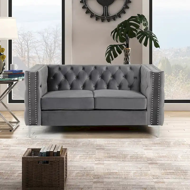 Morden Fort Modern Loveseat with Deep Dutch Velvet Iron Legs