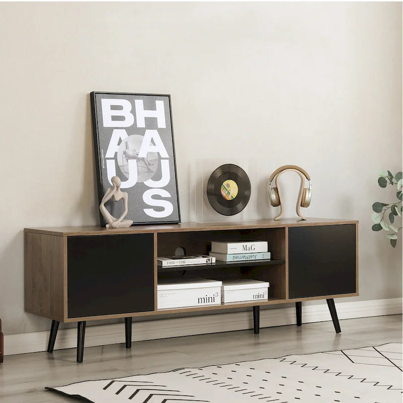 AVAWING Mid-Century Modern TV Stand for 60  TV with Storage and Open Shelf