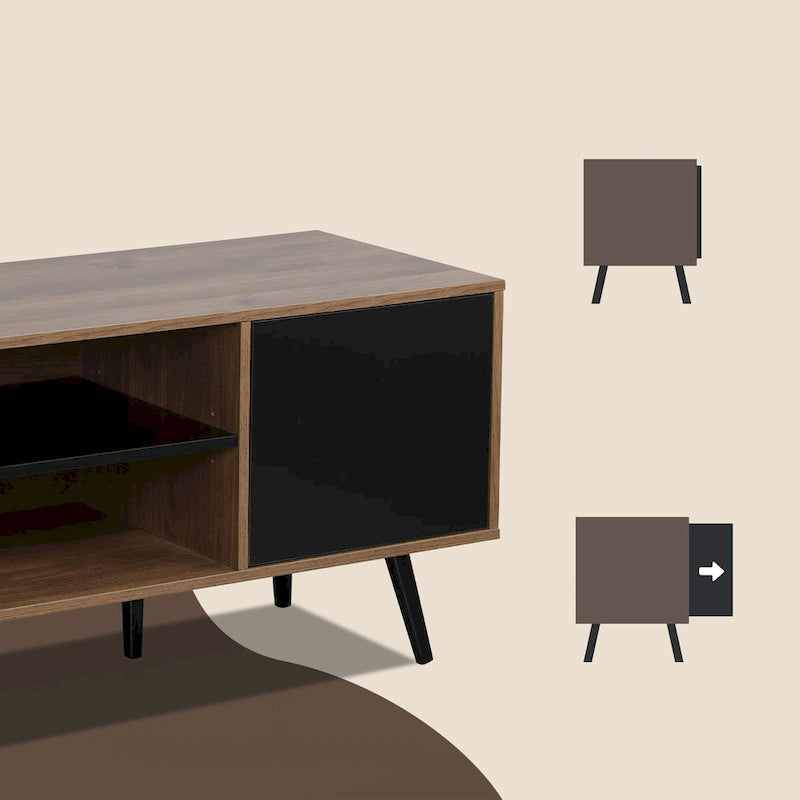 AVAWING Mid-Century Modern TV Stand for 60  TV with Storage and Open Shelf