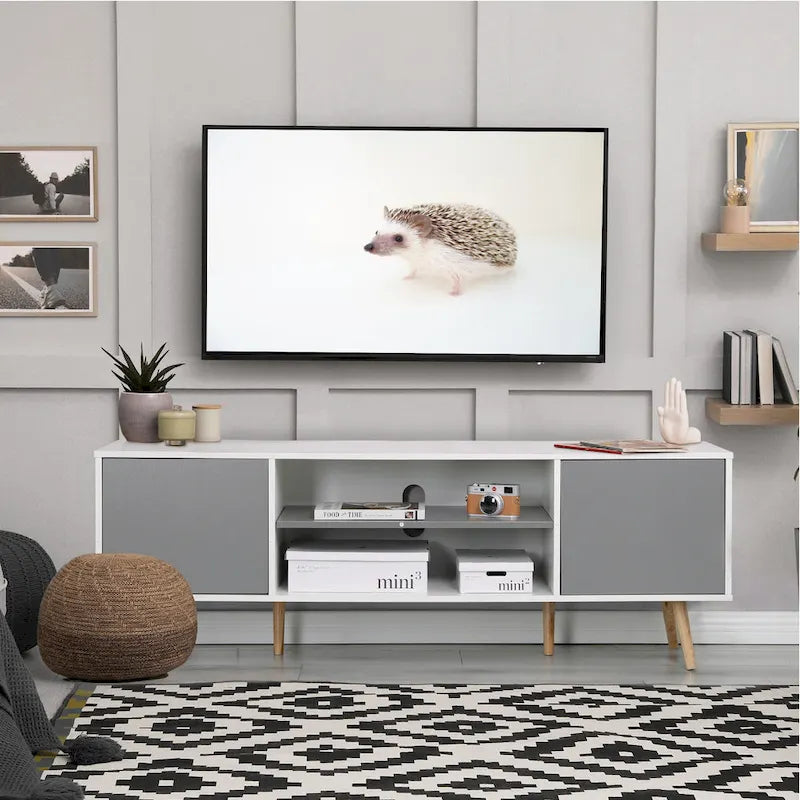 AVAWING Mid-Century Modern TV Stand for 60  TV with Storage and Open Shelf