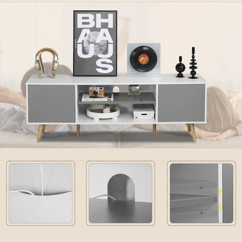 AVAWING Mid-Century Modern TV Stand for 60  TV with Storage and Open Shelf