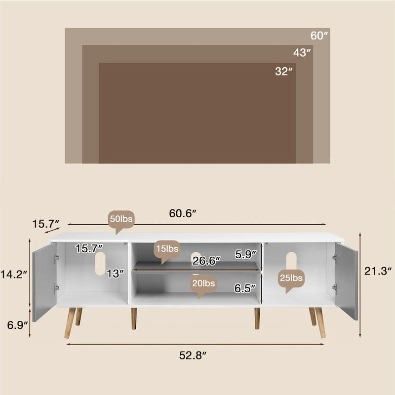 AVAWING Mid-Century Modern TV Stand for 60  TV with Storage and Open Shelf