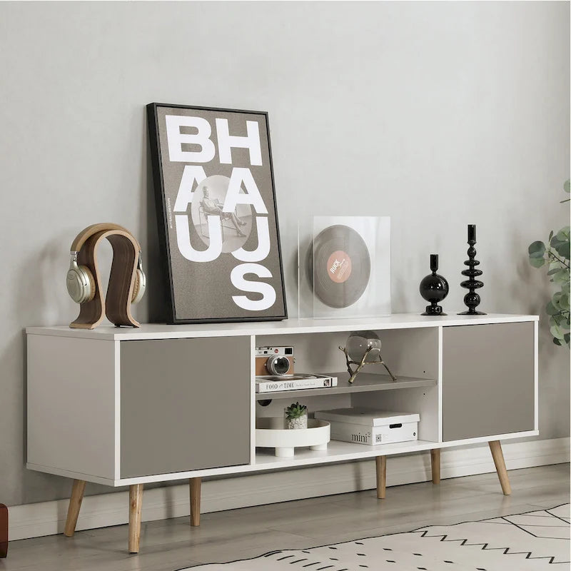 AVAWING Mid-Century Modern TV Stand for 60  TV with Storage and Open Shelf