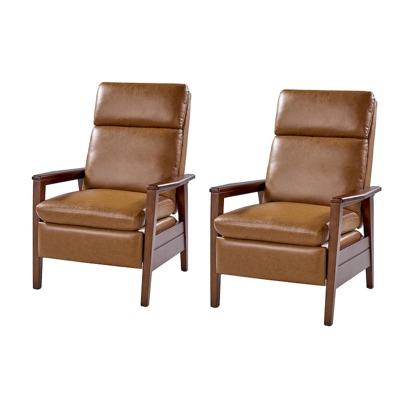 Patrick Mid-century Vegan Leather Solid Wood Recliner Set of 2 by HULALA HOME