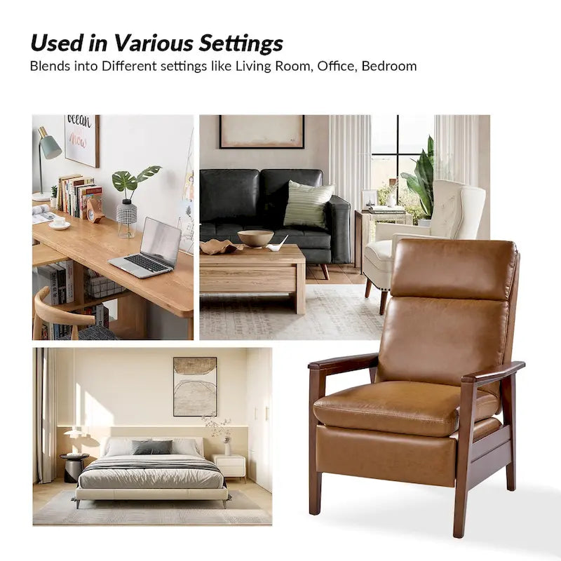 Patrick Mid-century Vegan Leather Solid Wood Recliner Set of 2 by HULALA HOME