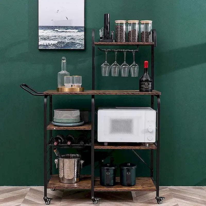 Storage Bar Cart Kitchen Shelf Serving Cart With Wine Rack