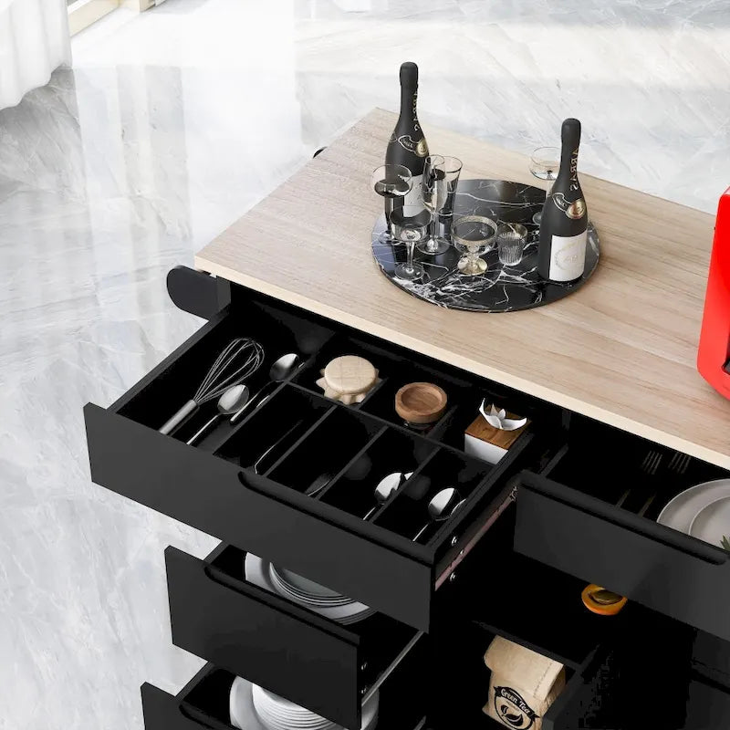 53 in. W Kitchen Island with Countertop and Drawers - N/A