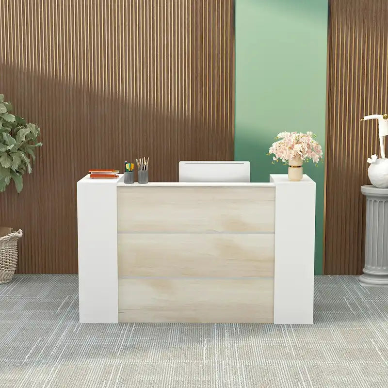Timechee Reception Desk Counter with Adjustable Shelf Storage